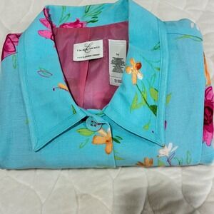 Emma James Floral Linen Blend Blazer Jacket Career Office Coat Womens Size 14